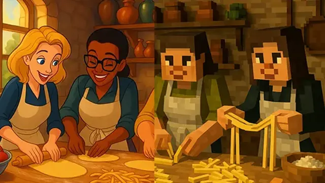 4 frauen in einer küche in unterschieden Stilen